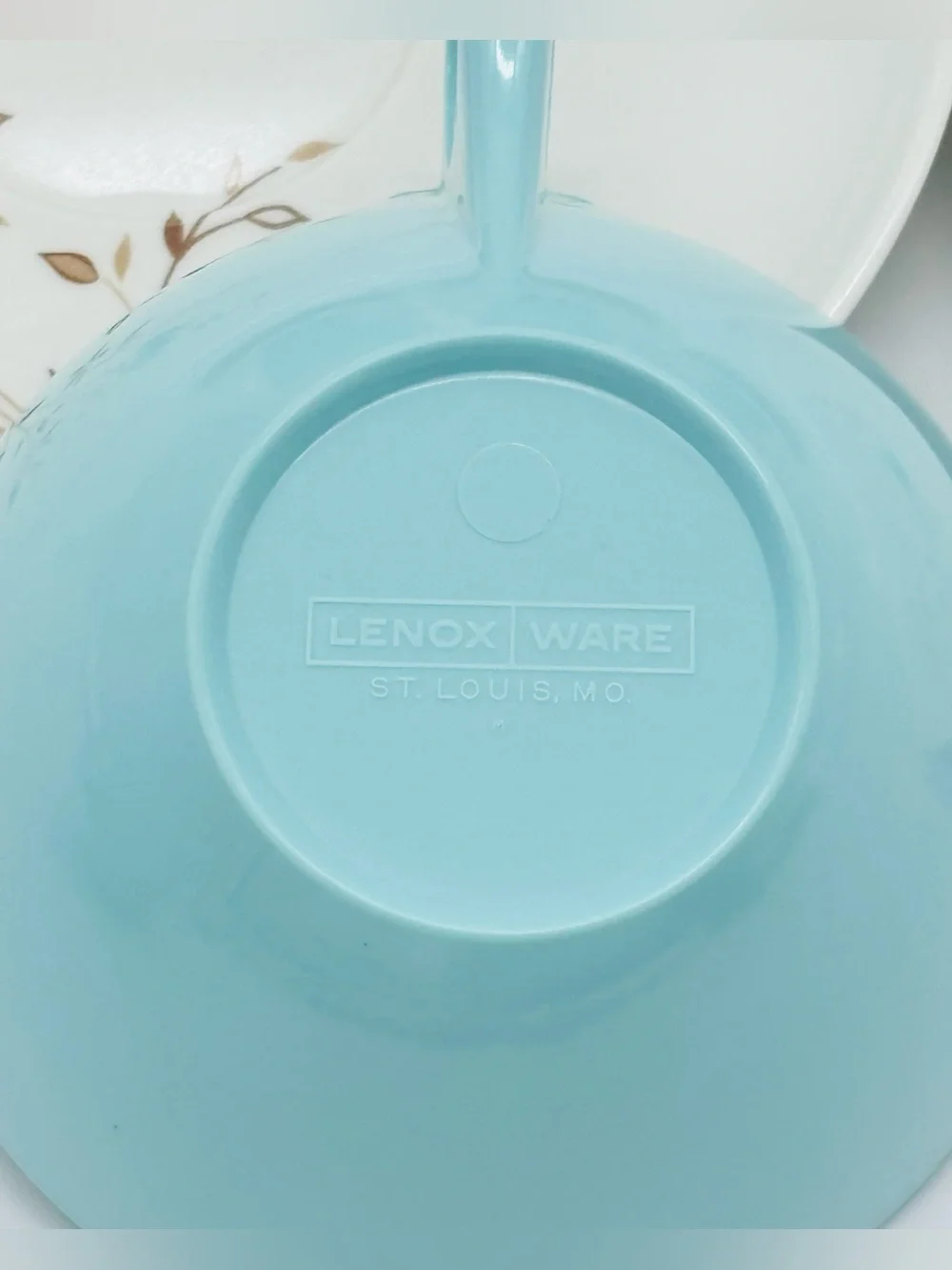 Vintage Lenox Ware Aqua Melamine Tea Cup Saucer Set 8 Floral Mid Century MCM USA
